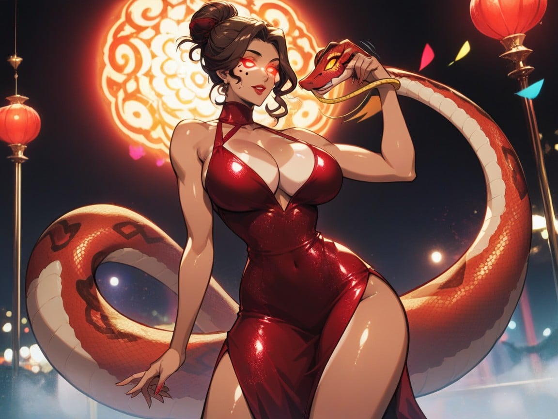Neon Red Candlelight In Background, Upturned Breasts, Red Hair Hentai AI Porn