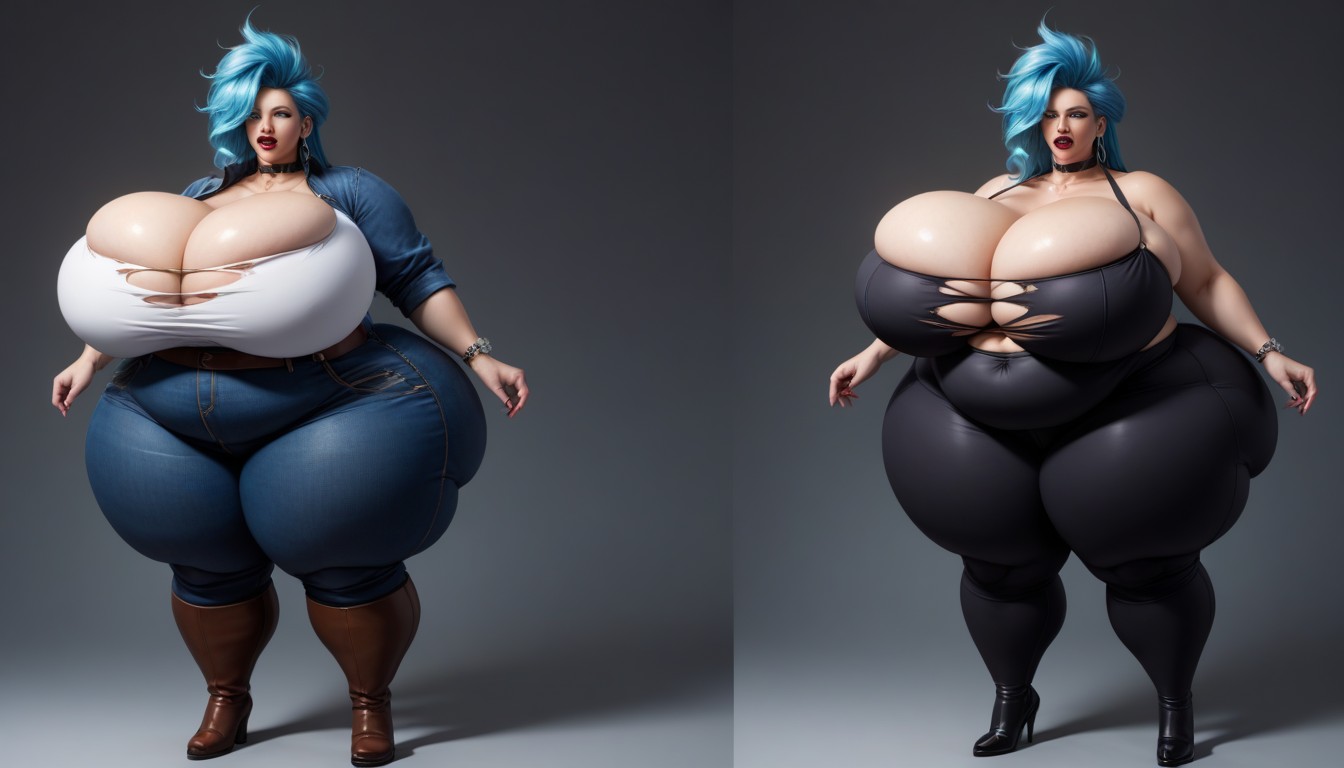 Thick Thighs, Most Absurdly Unreal Hyper Immense Massivlely Ultra Mega Fat Breasts Expansion, Cleavage BBW AI Porn