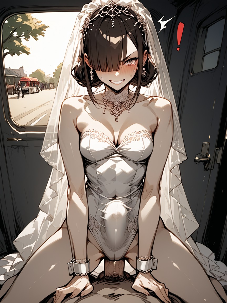Parada De Autobús, Chained Arms Shackled Together, Tight Form Wedding Dress Hentai IA
