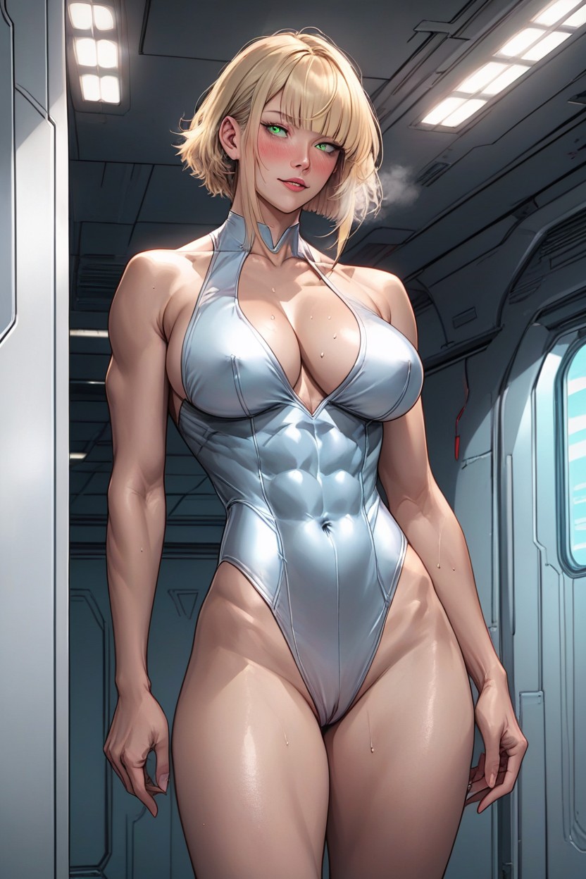 Blushing, In Heat, Blonde Bob Haircut Hentai AI Porn