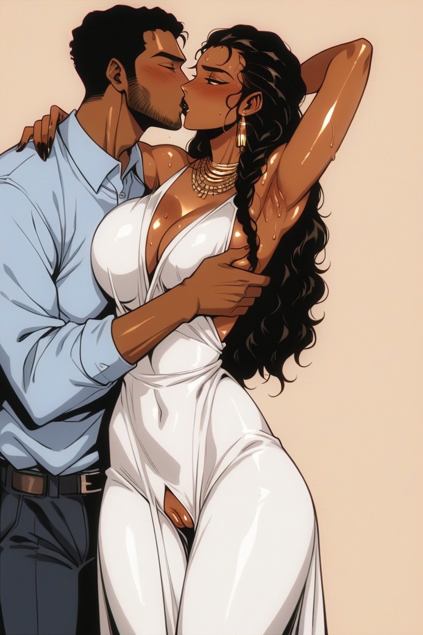 Tits Groped, Pale Skin, Half Closed Eyes Hentai AI Porn