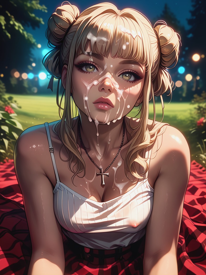 At Night, Bust Shot, One Breast Naked AI Porn