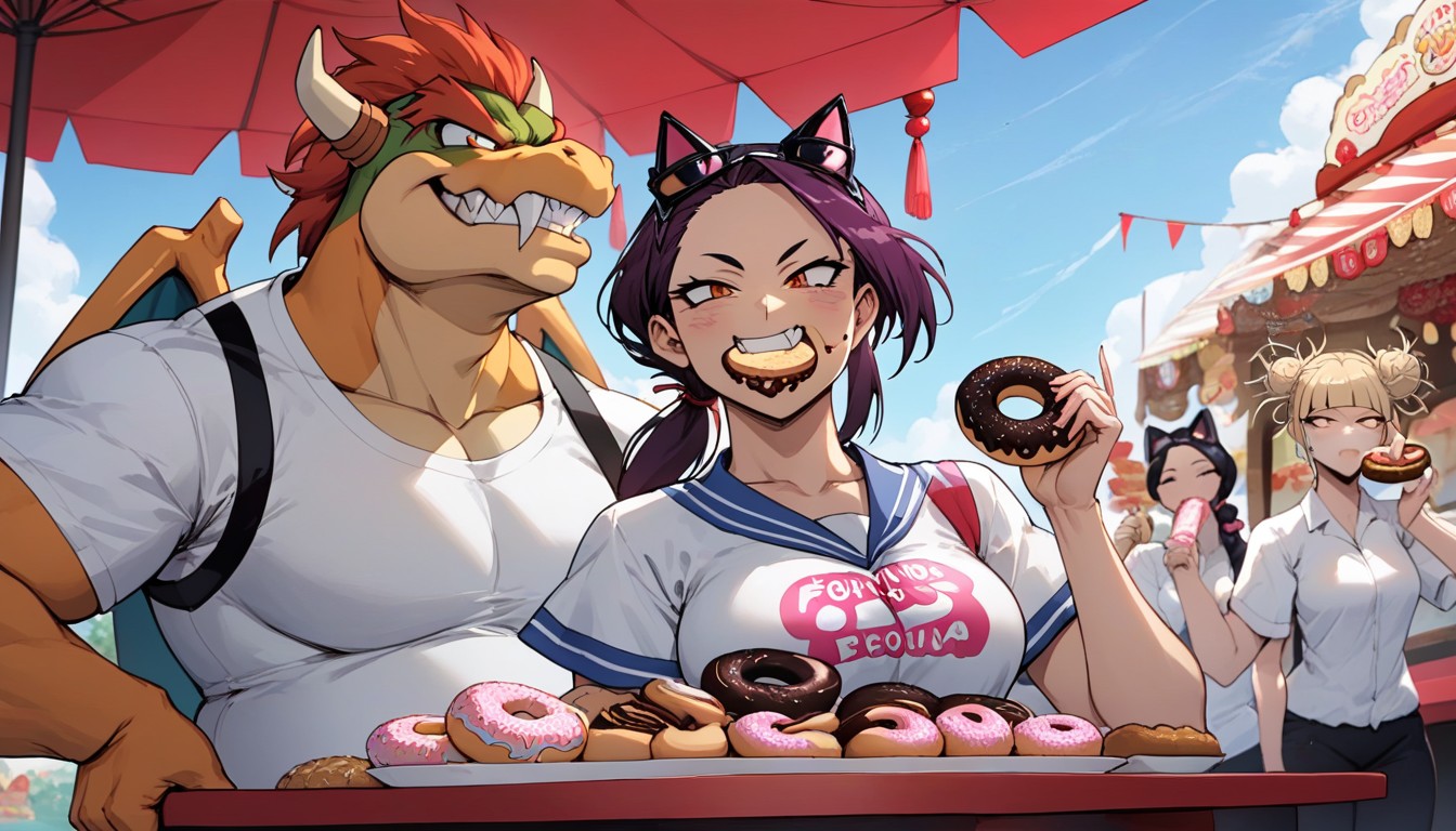 Detailed Faces, Panoramic View, Fat Catwoman Eating Donuts Hentai AI Porn