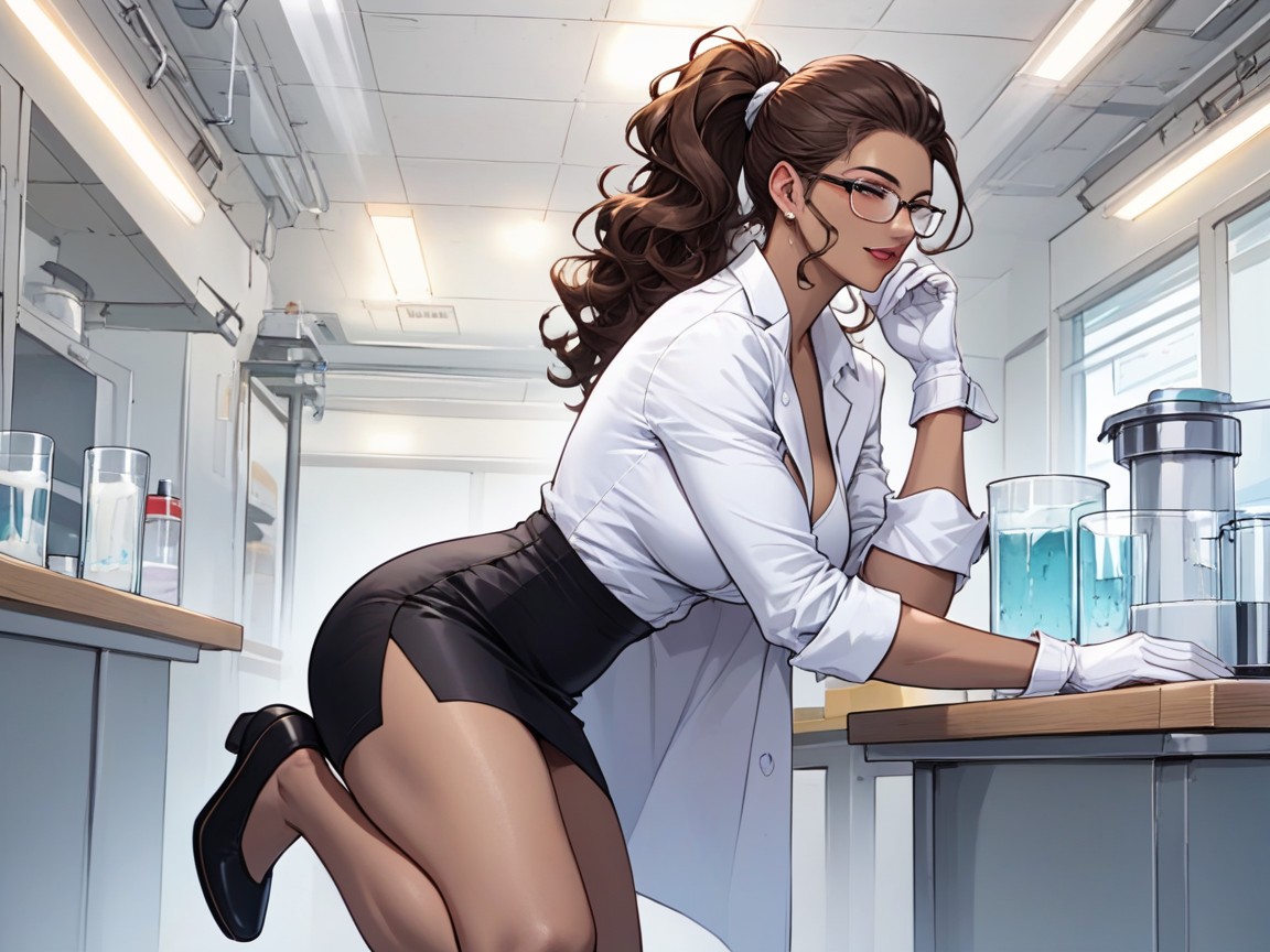 Indoors, Woman Wearing Black Skirt, Woman With Natural Medium Firm Ass Hentai AI Porn