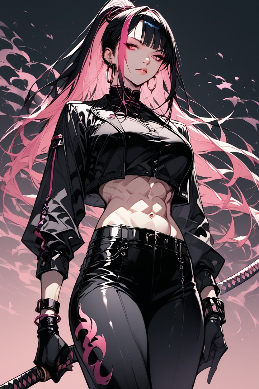 Black Hair, Pinnk Gloves, Vue De Face Porno IA Hentai