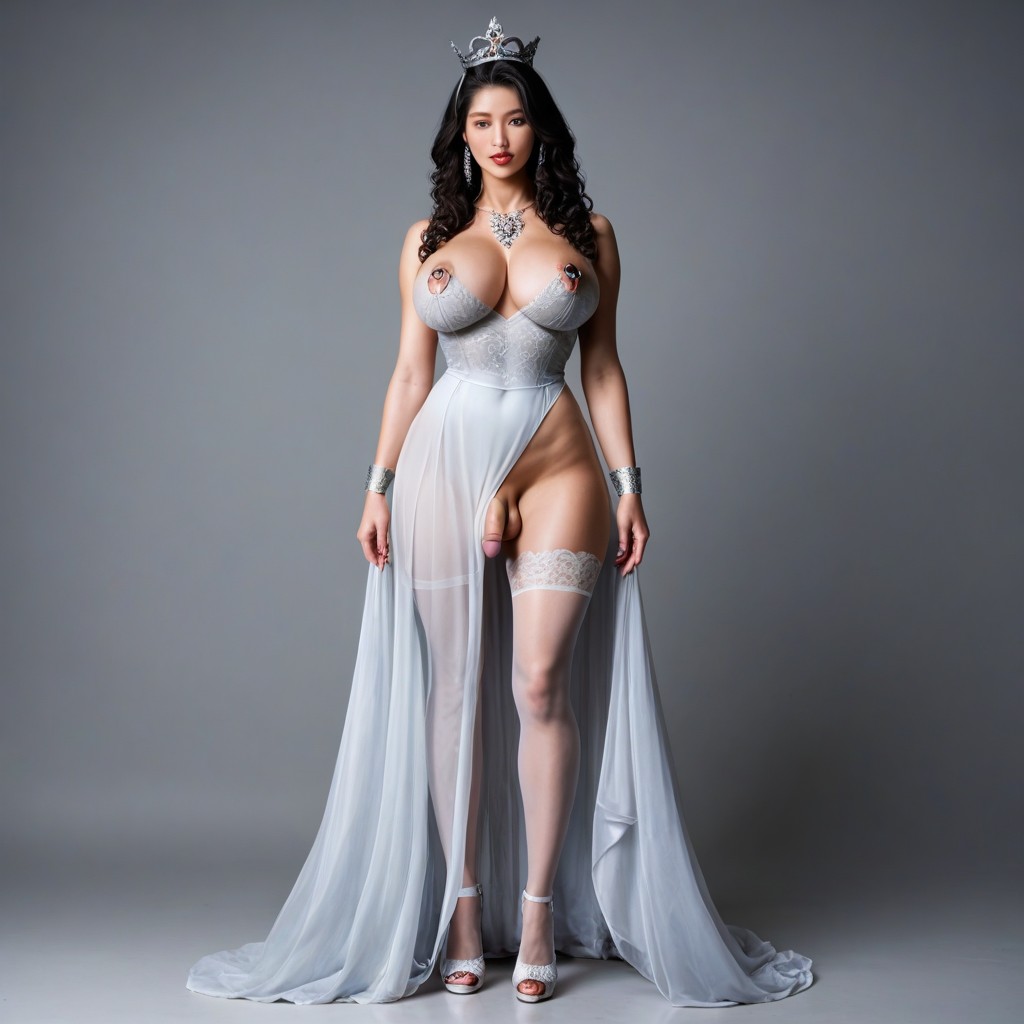Princess, Chinese, Long Curly Mottled Black Hair Shemale AI Porn