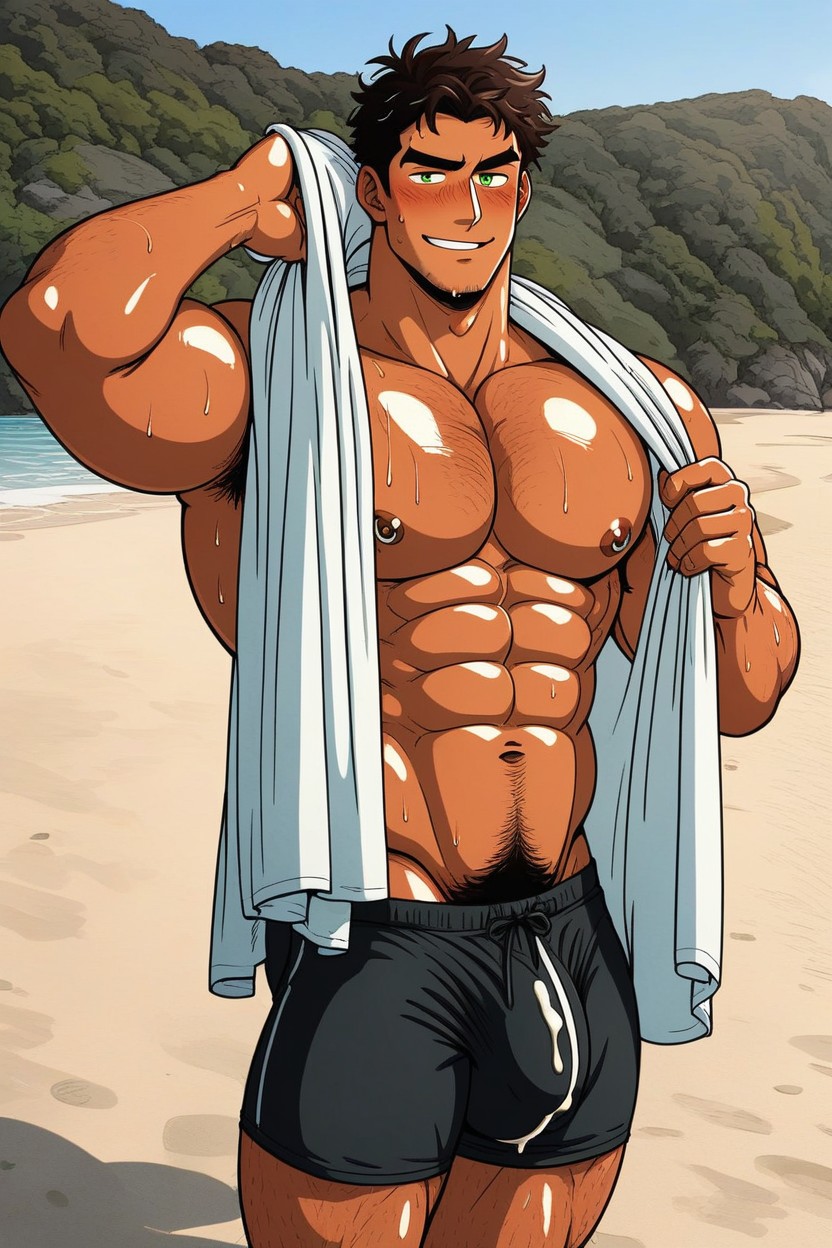 Tanned, Pubic Hair, Towel AI Gay Porn