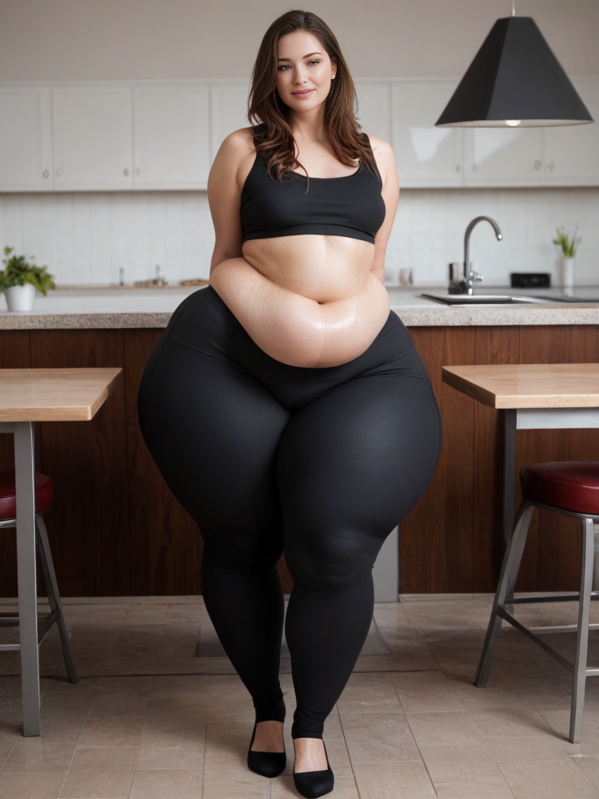 Sweaty, Hyper Huge Hips, Crop Top AI Porn