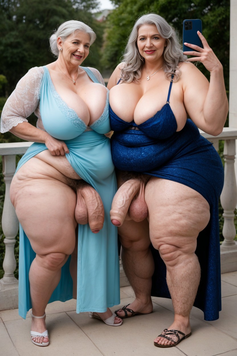 Impossibly Large Ass Standing On Mansion Balcony, Extremely Wide Hips, Large Hips AI Porn