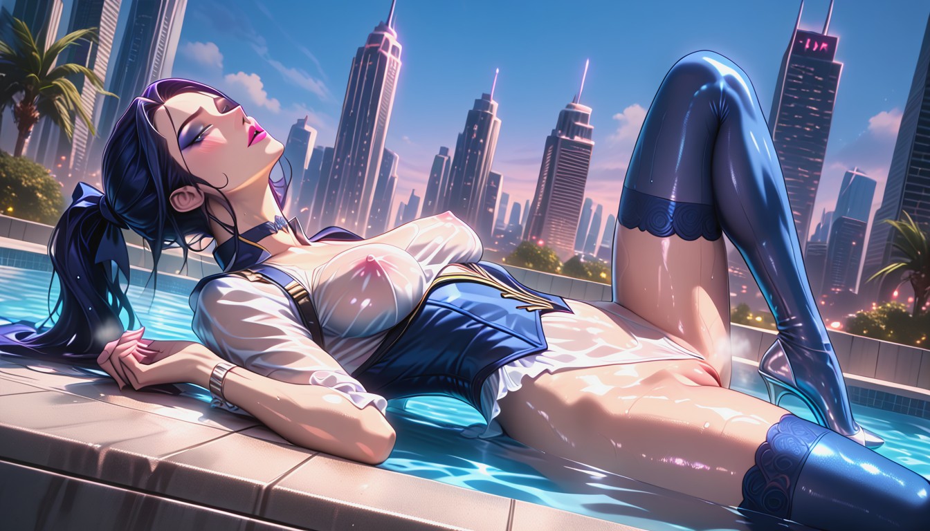 Wet Clothing, Partially Submerged In Water, Full Body Hentai AI Porn