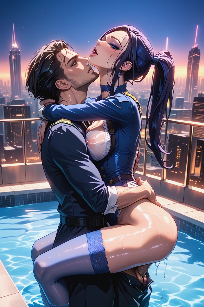Partially Submerged In Water, Looking At Viewer, Perfect Angle Hentai AI Porn