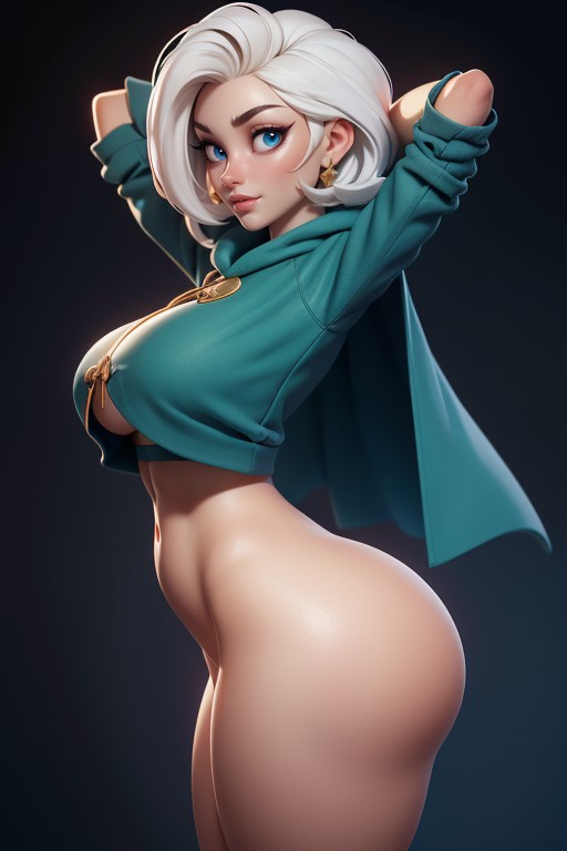 Standing Sideways, Tall, White Hair Bob Hentai AI Porn
