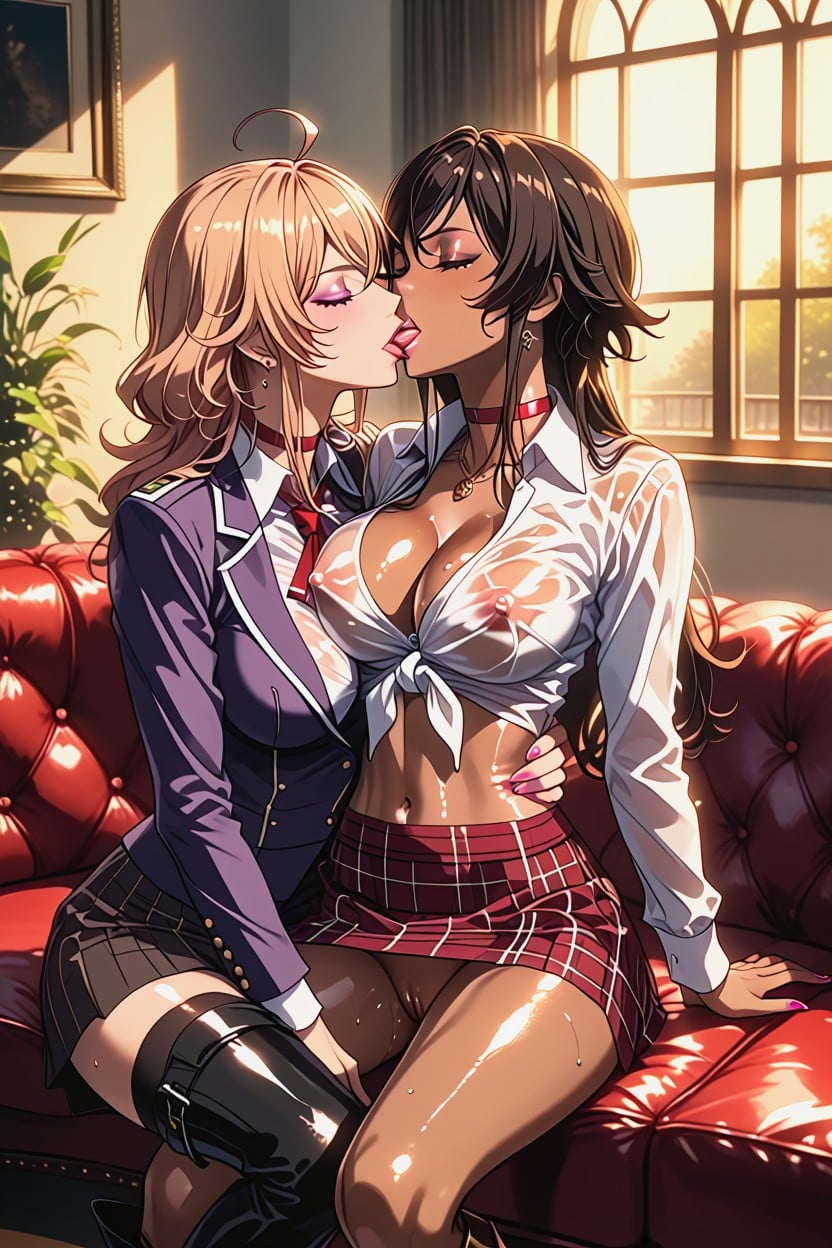 Very Cropped Tomboy Hair, Living Room, Sitting On The Edge Of Couch Hentai AI Porn