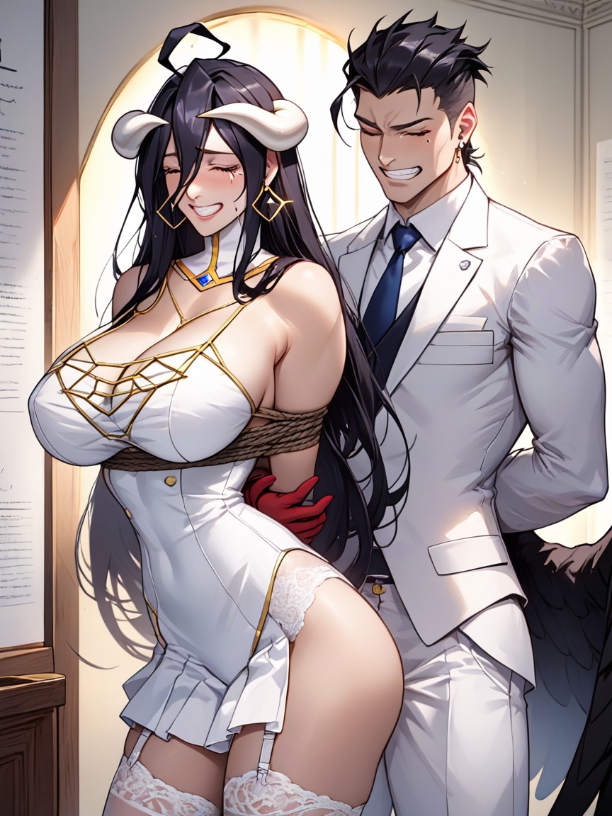 Standing, White Pleated Skirt, White Garter Belt Hentai AI Porn