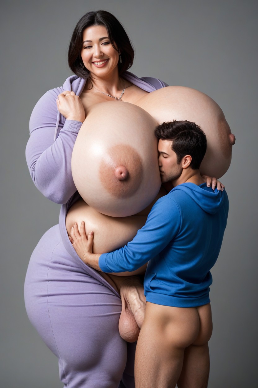 Hugging A Shorter Man, Ssbbw, Neutral Background Shemale AI Porn