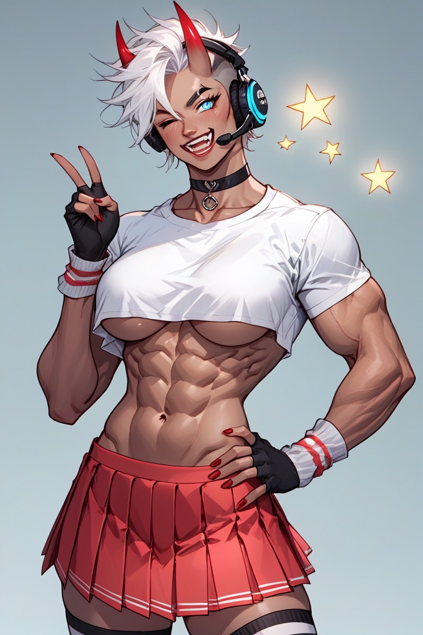 Choker, Pecho Inferior Visible, Demon Horns Hentai IA
