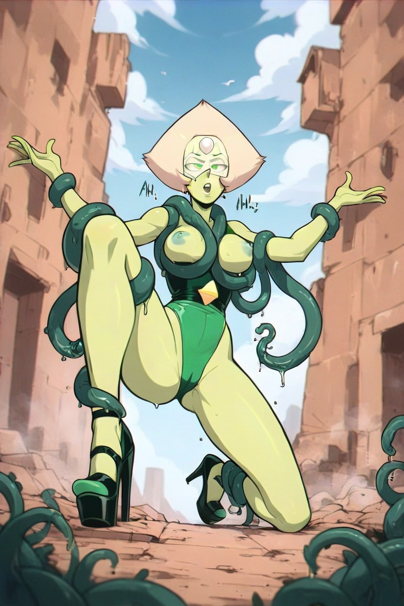 Breasts Exposed, Light Blue Nipples, Slutty Hentai IA
