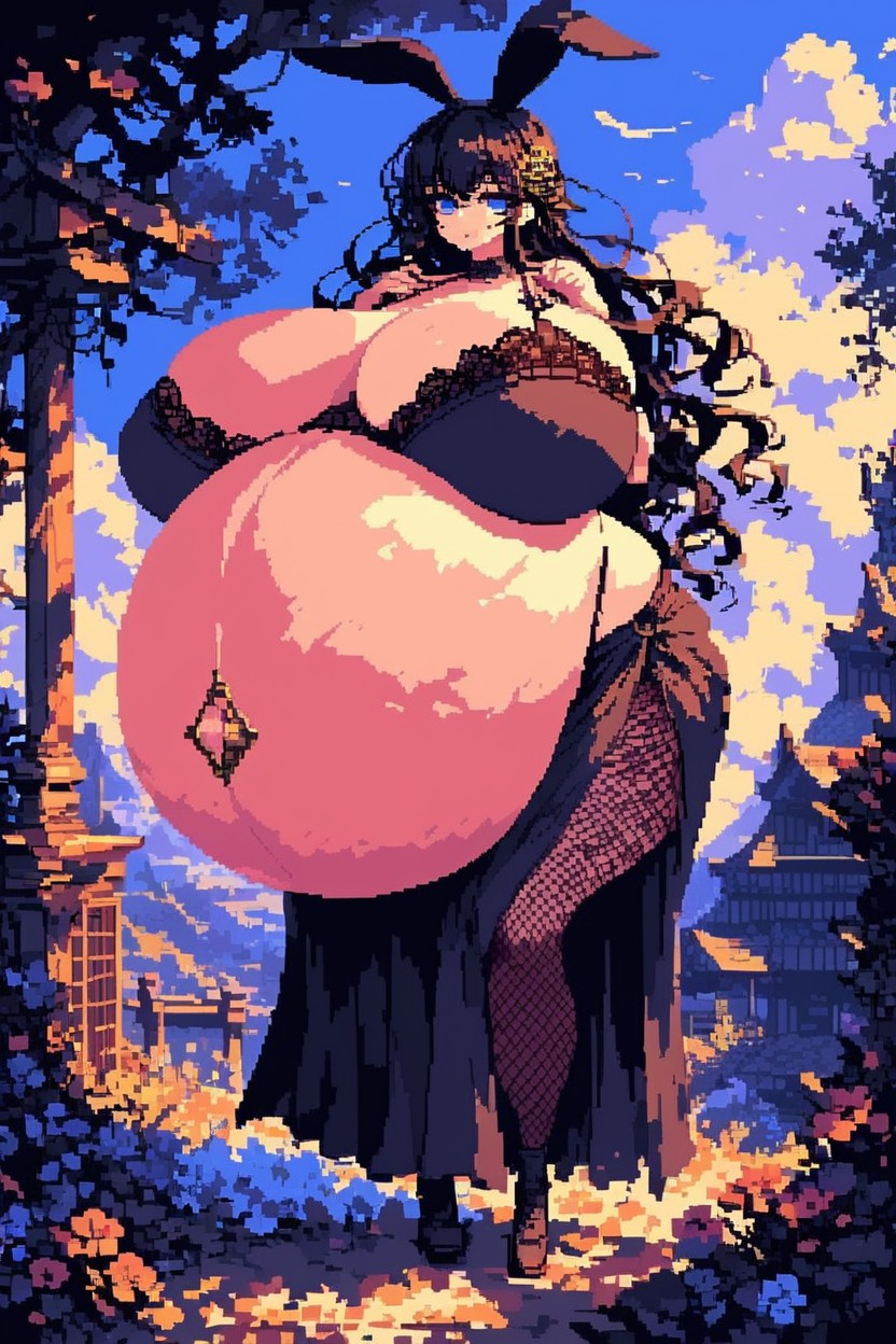 Massive Ass, Bunny Woman, Hyper Pregnant Belly AI Porn