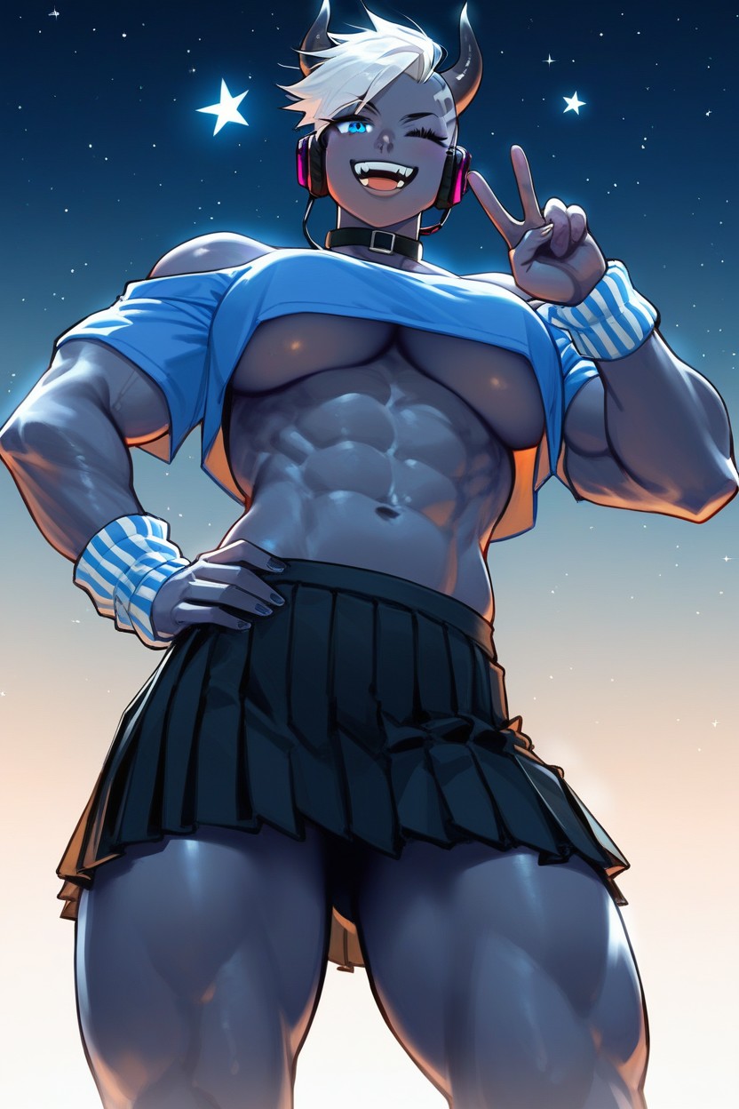 White Wrist Warmers, Tall, Wide Stance Hentai AI Porn