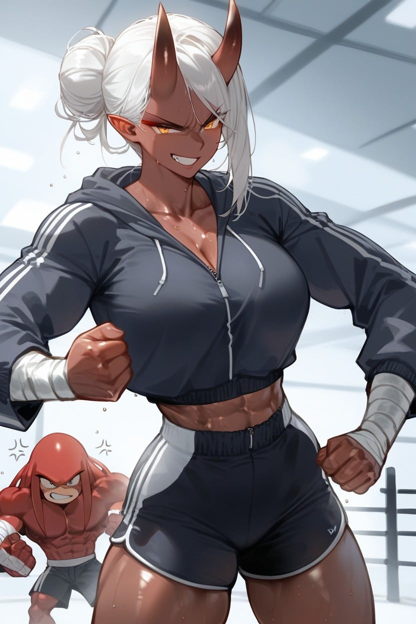 Dark Red Skin, Muscular, Sweaty Hentai AI Porn