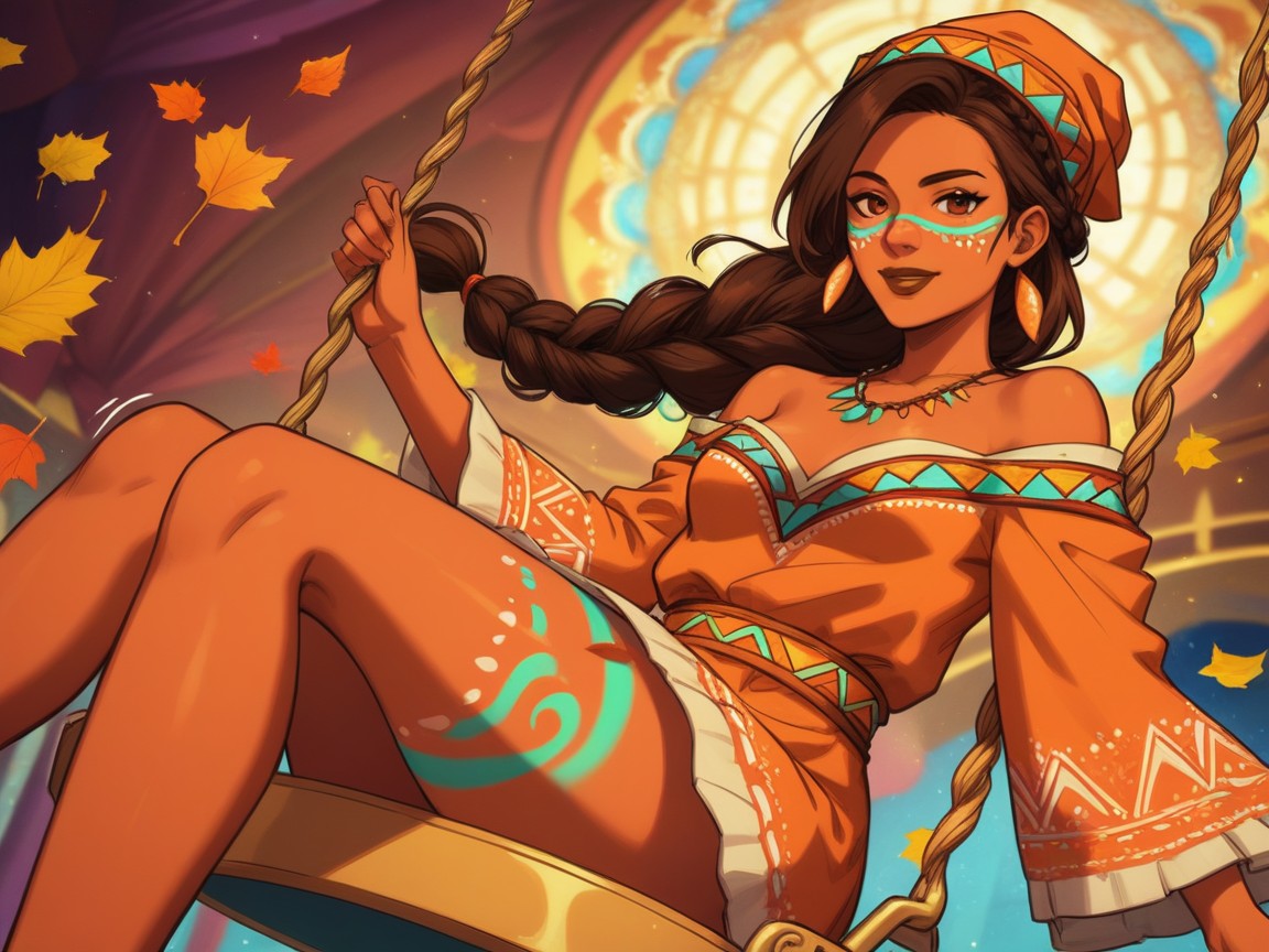 Orange Neon Carnival Lights, Orange Antler Headdress, Amusement Park Location 라틴 AI 야짤