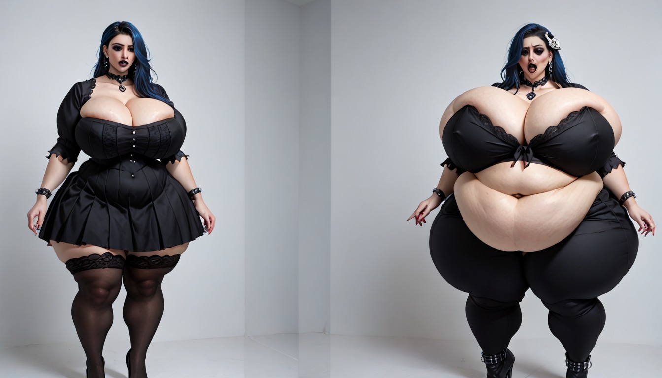 Standing, Long Straight Black Blue Hair, Thick Thighs BBW AI Porn