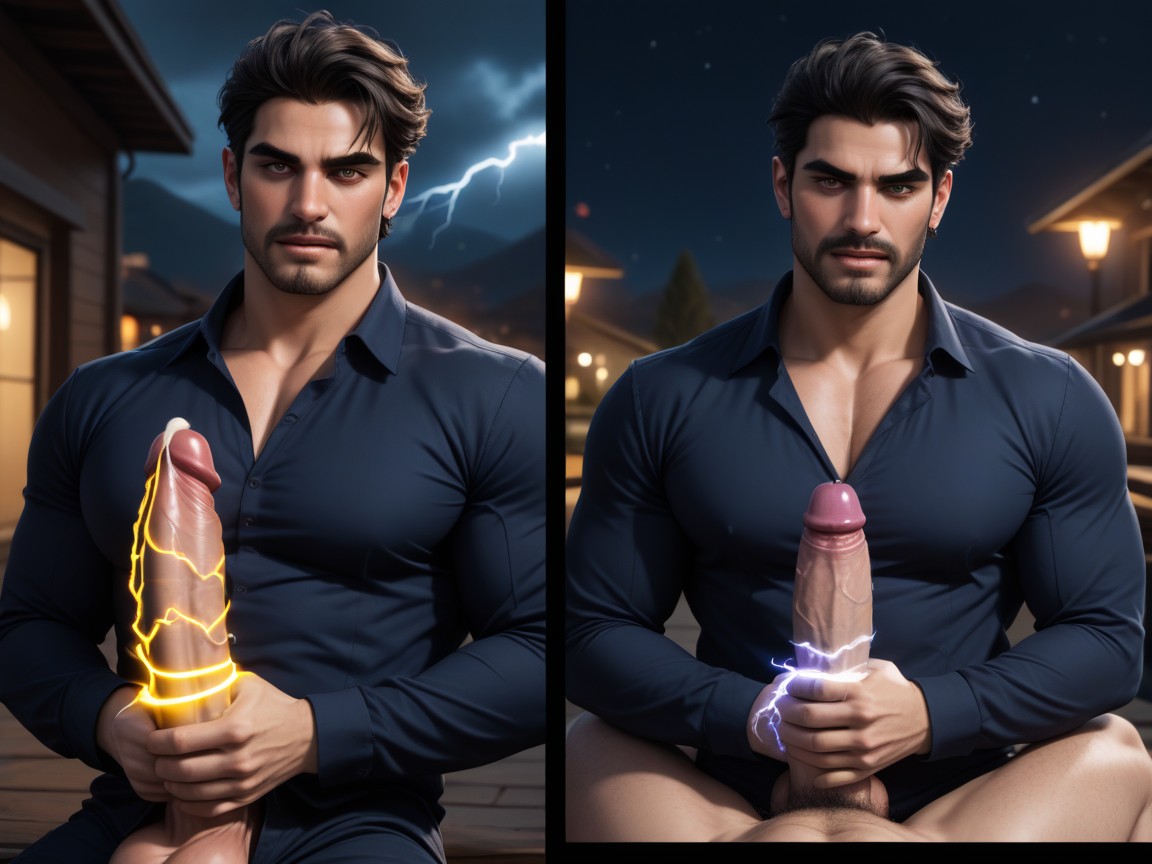 Hairy, Fleshy Glowing Cock, Twitching Cock AI Gay Porn