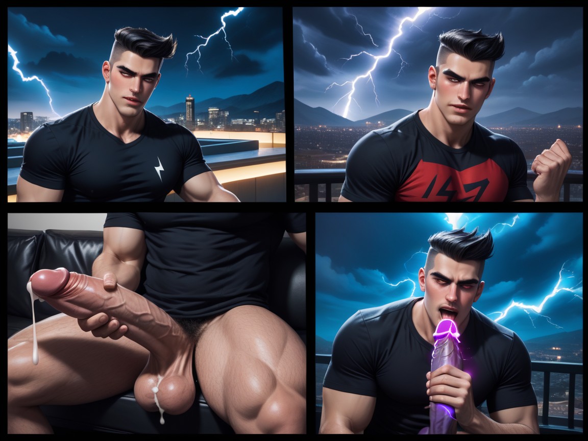 Cock Looks Like Vibrating Dildo, Motion Lines, Purple Balls AI Gay Porn