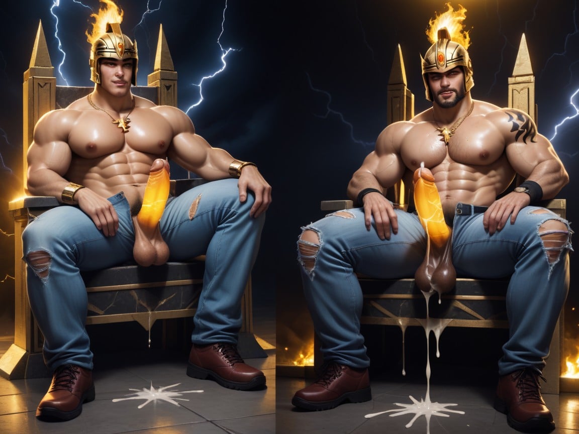 Sitting Down Legs Spread, 18+, Big Low Hanging Black Balls AI Gay Porn