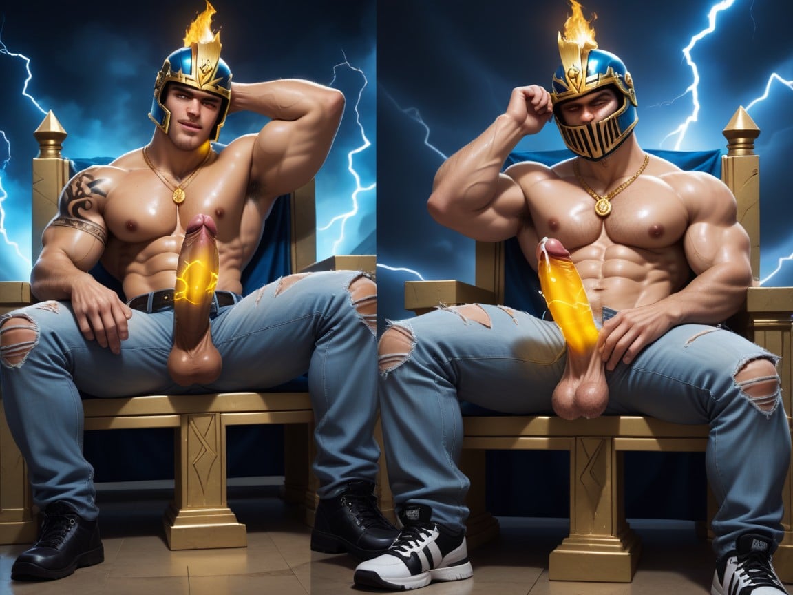 Sitting On Lightning Throne, Four World Jr Hockey Players As Gods Of Thunder, 18+ AI Gay Porn
