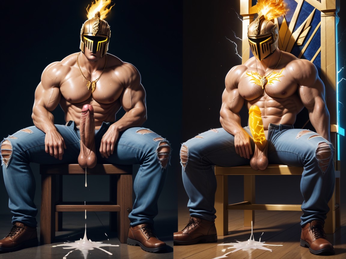 Gold Glowing Tattoos On Chest, Electric Dildo Cumshot On Floor, Yellow Eyes Glowing AI Gay Porn