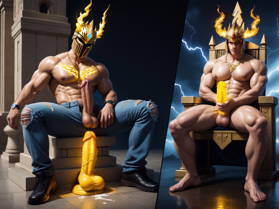 Masturbating, Muscular, 2 People AI Gay Porn