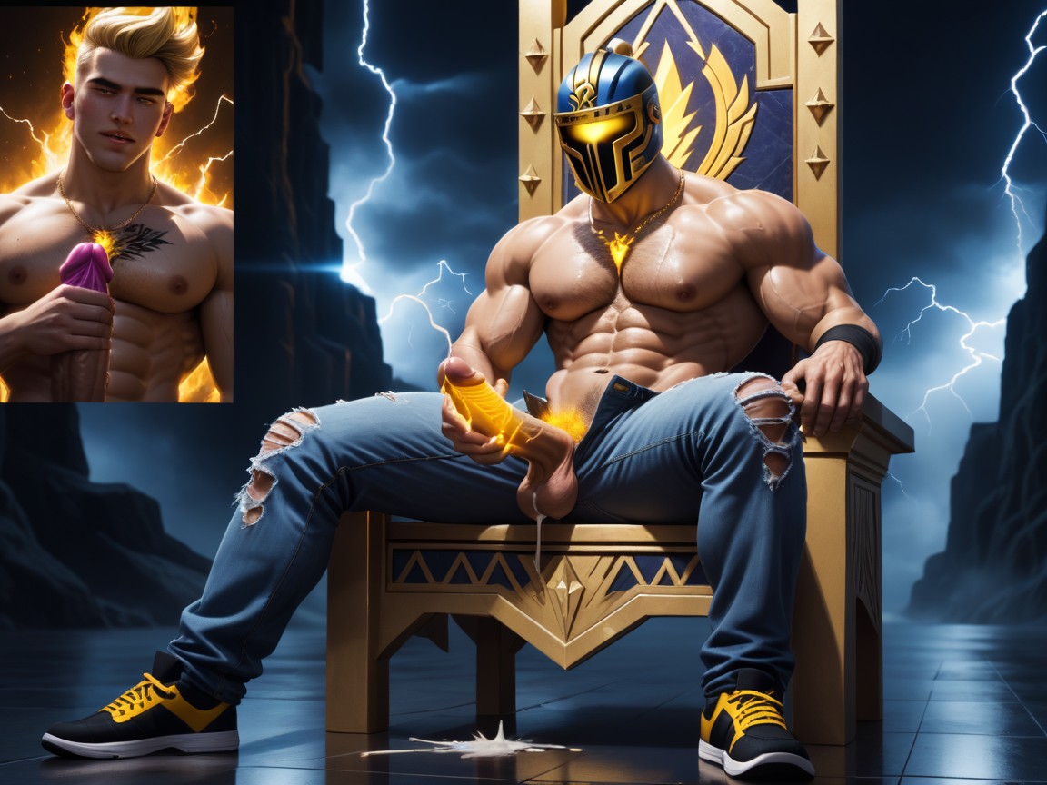 Glowing In Yellow And White Light, Large, Sweaty AI Gay Porn
