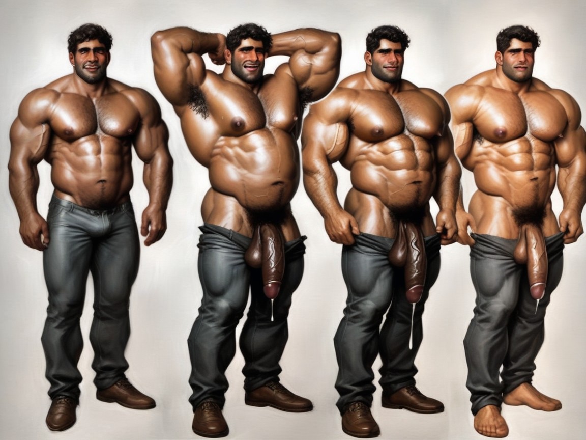 Blushing, Big Erect Veiny Cock, Big Veiny Hanging Balls AI Gay Porn
