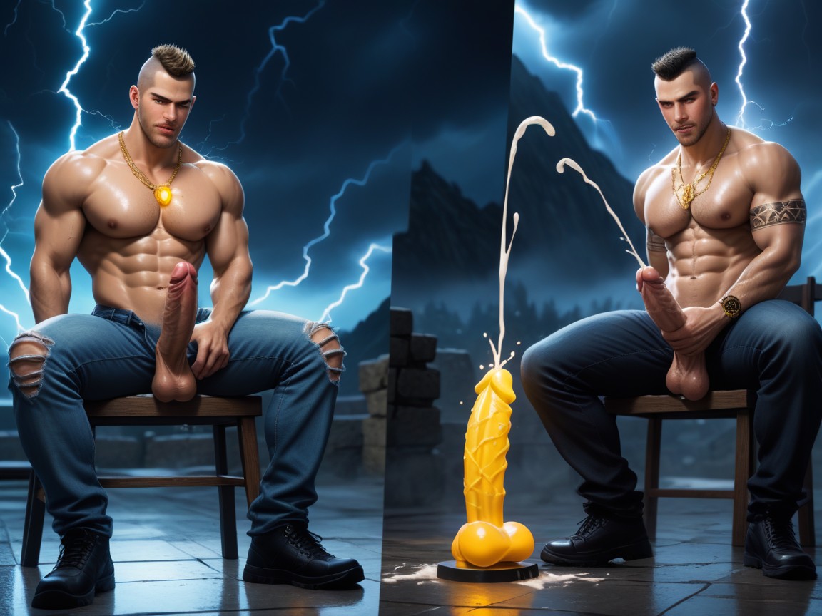 Happy, Dildo On Floor, Four World Jr Hockey Players As Gods Of Thunder AI Gay Porn