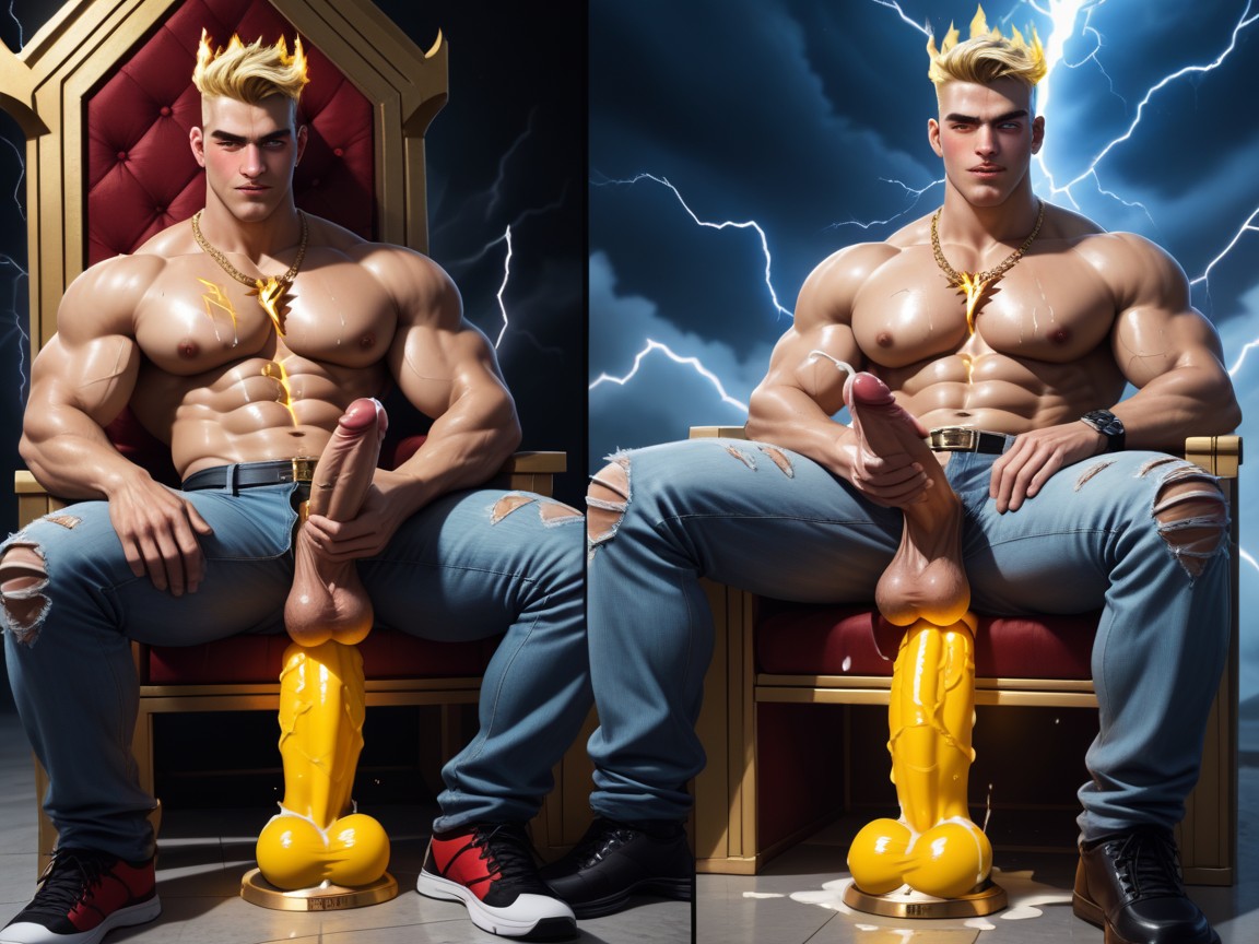 Thick Vibrating Cock And Balls, Gold Necklace, Hockey Helmet AI Gay Porn