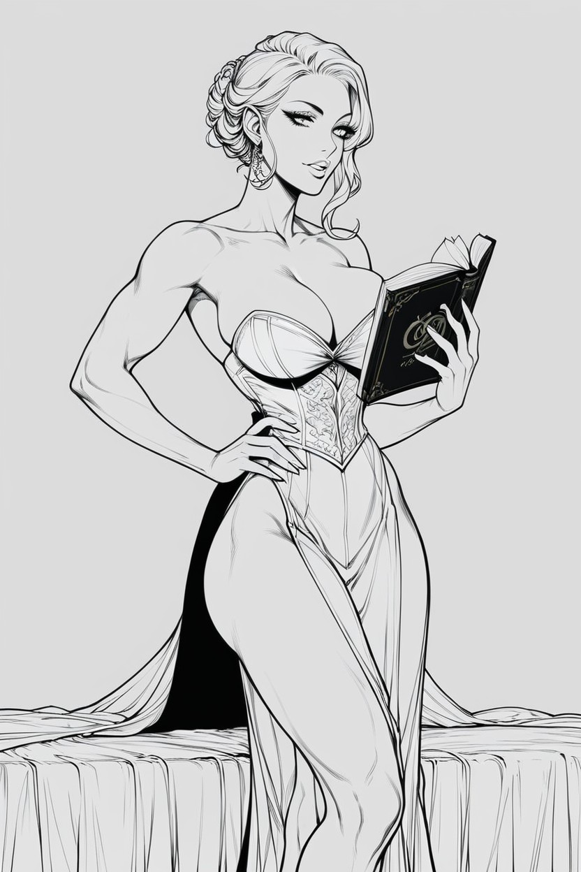 White Skin, Line Art, Standing Hentai IA