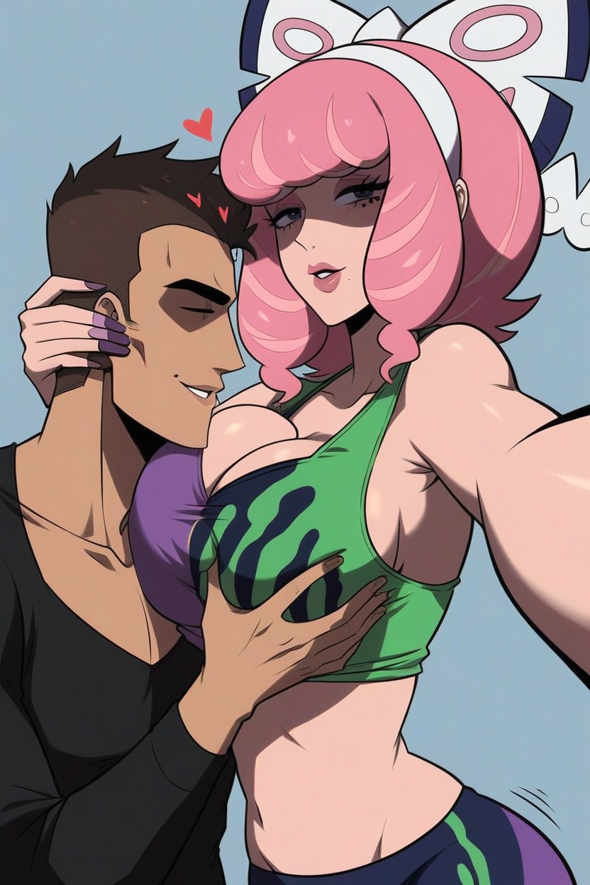 Large Ass, Man Uses Breasts As Pillows, Pink Hair Hentai AI Porn
