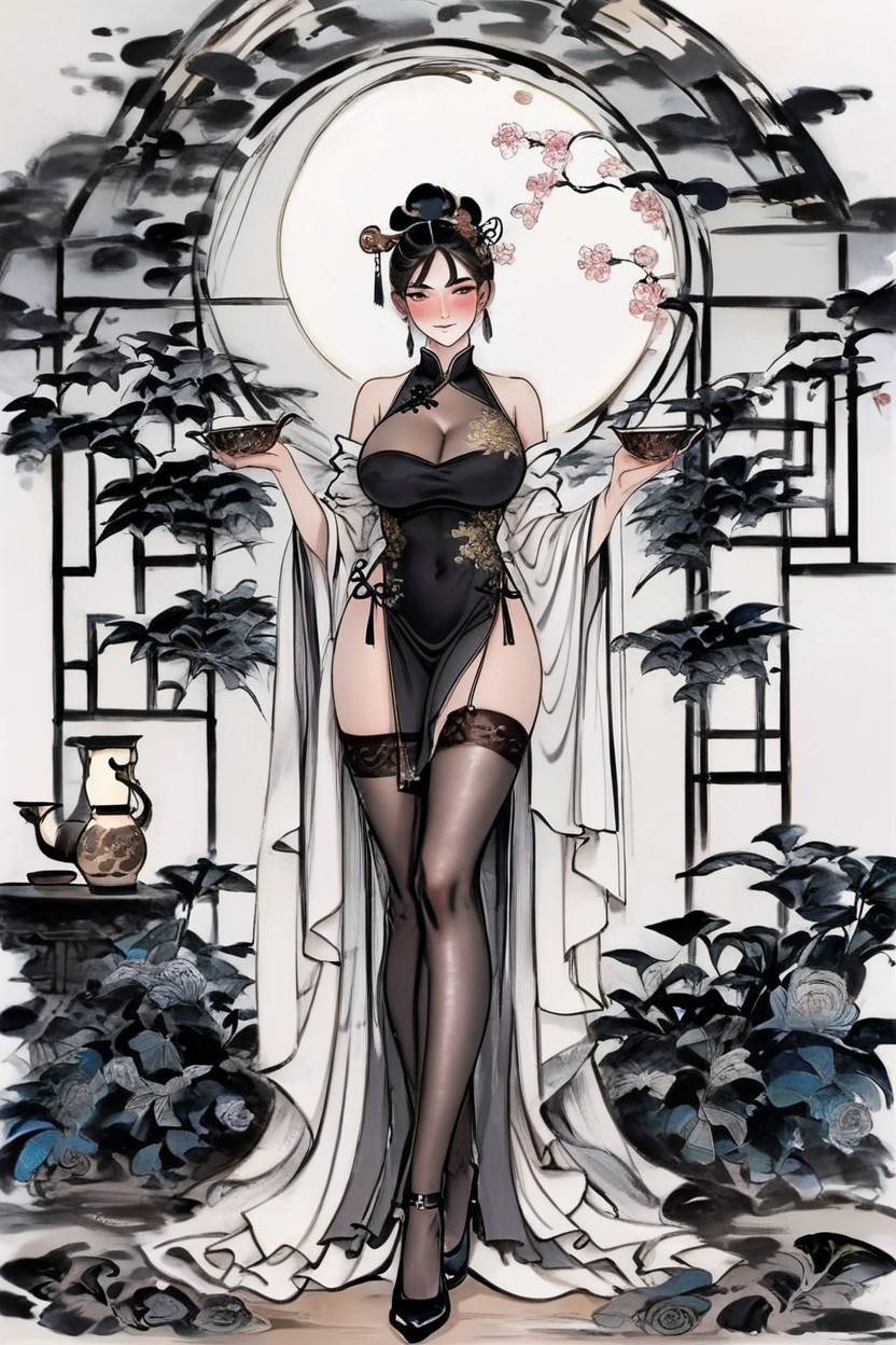 Tight-fitting Silhouette, Deep V-neckline, Front View AI Porn