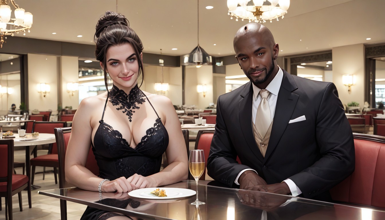 Detailed Faces, Other Diners In Restaurant Background Out Of Focus, Sitting Down Hentai AI Porn