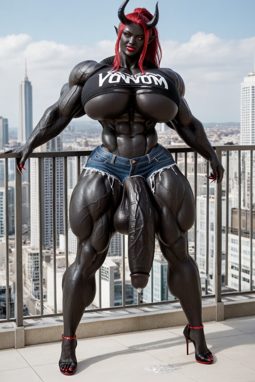 Jeans Shorts, Black Skin, 18+ Shemale AI Porn
