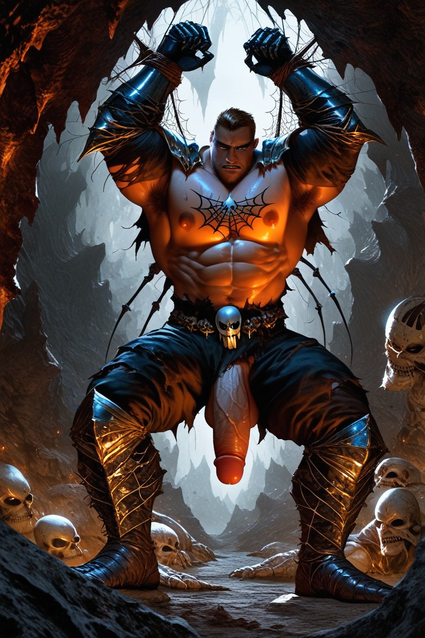Human Knight, Two Characters, Trapped In A Spiderweb AI Gay Porn