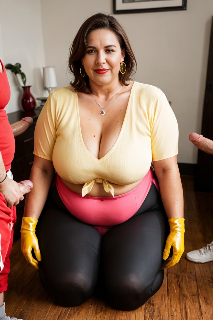 18+, Yellow Rubber Gloves, Kneeling AI Porn