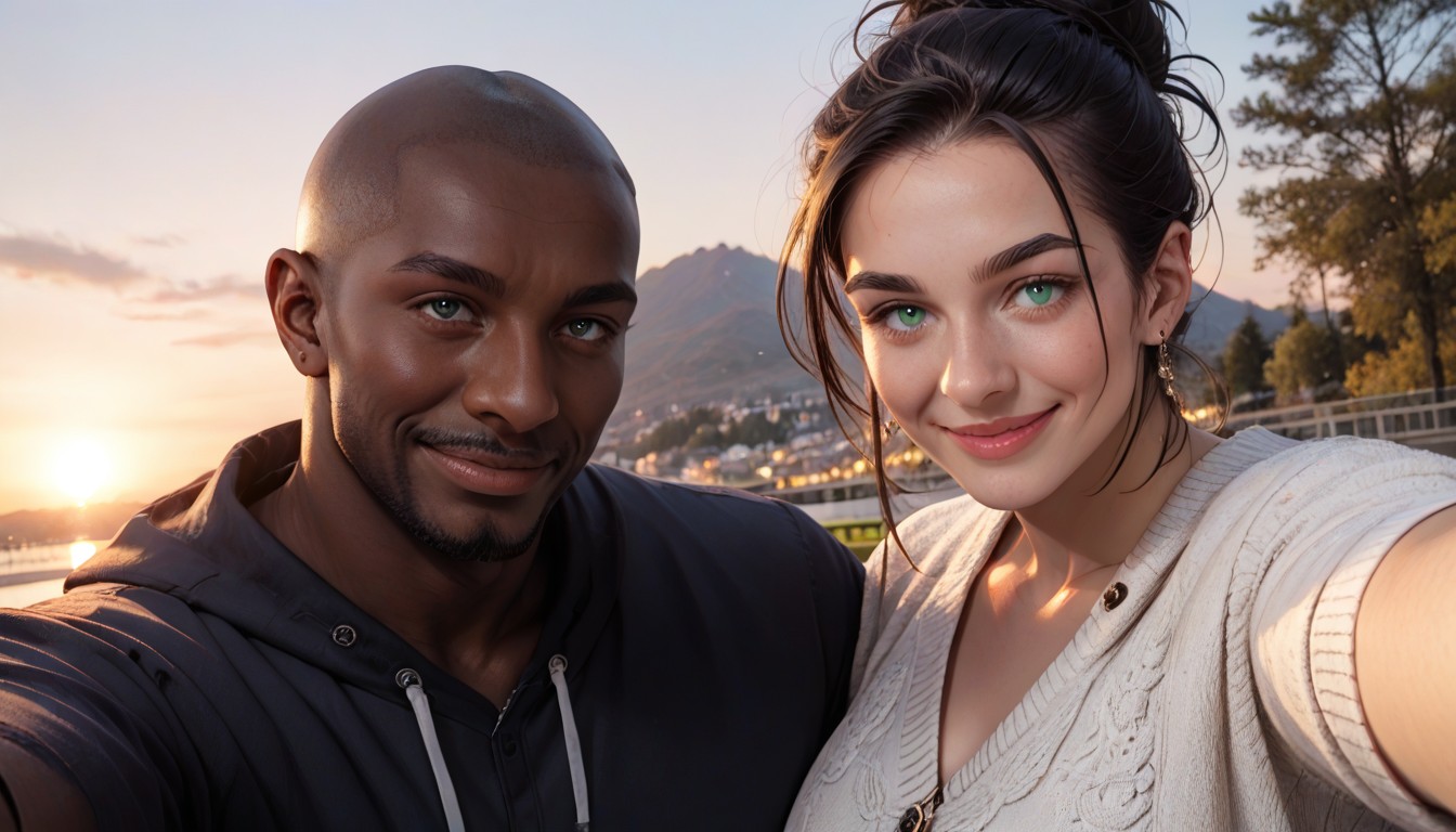 Standing Side By Side, Sharp Skin Color Contrast, Fully Clothed Hentai AI Porn