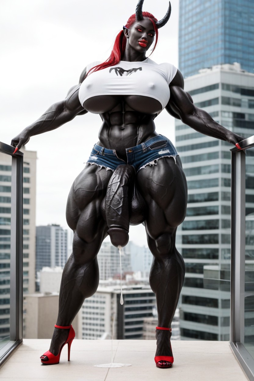 Gigantic Veins All Over Her Body, Red Hair, Ultra Muscular Shemale AI Porn