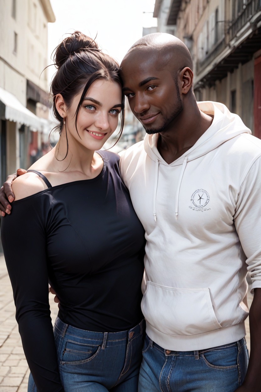 Interracial, Sharp Skin Color Contrast, Romantic Hentai AI Porn