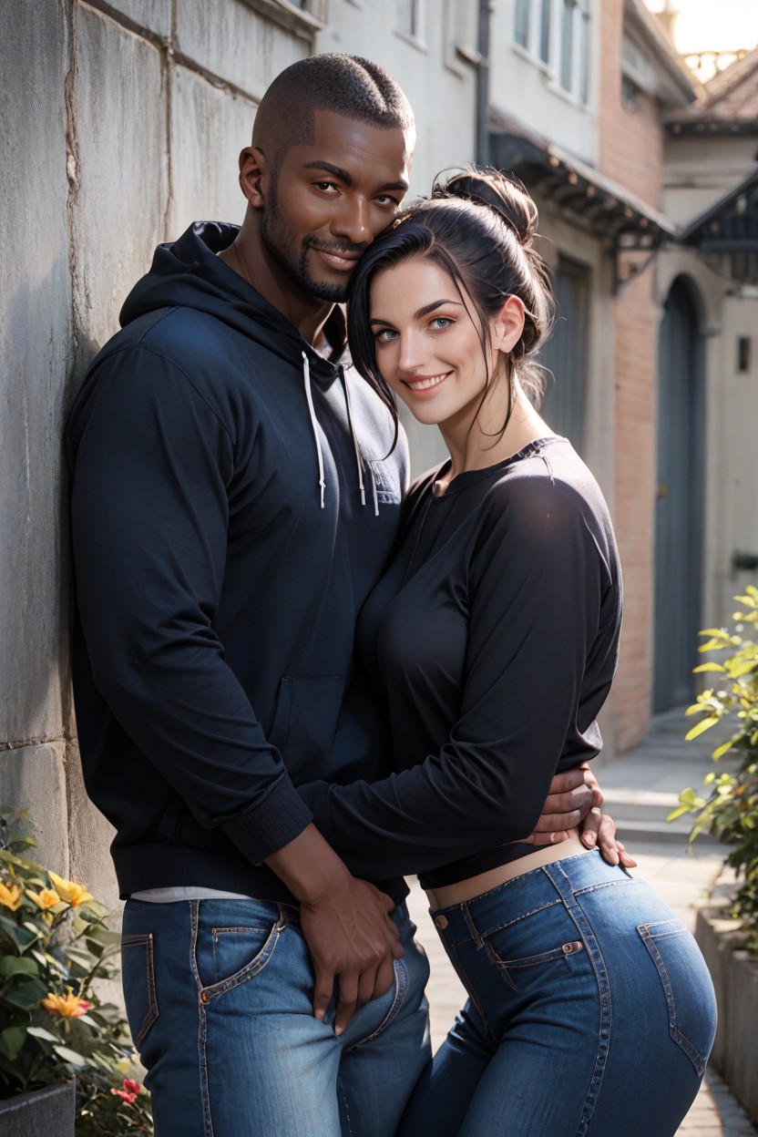 Affectionate, Taller Than Her, Sharp Skin Color Contrast Hentai AI Porn