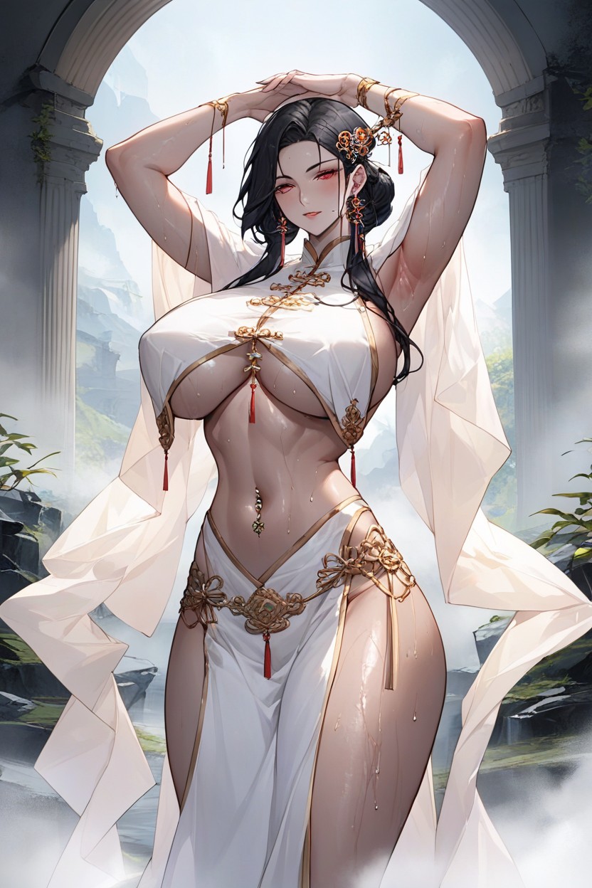 Milf, Floating Shawl, Massive Breasts Hentai AI Porn