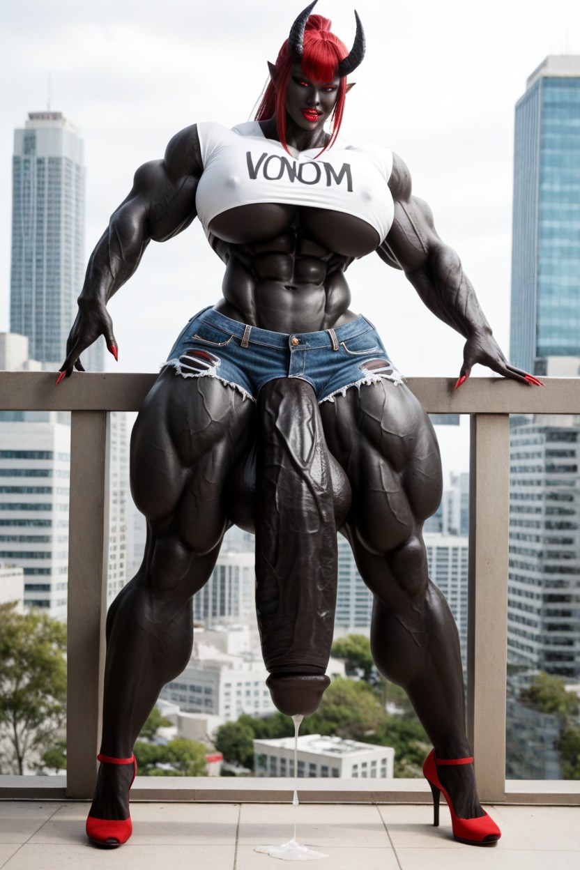 Thick Thighs, Ripped White T Shirt, Seductive Pose Shemale AI Porn
