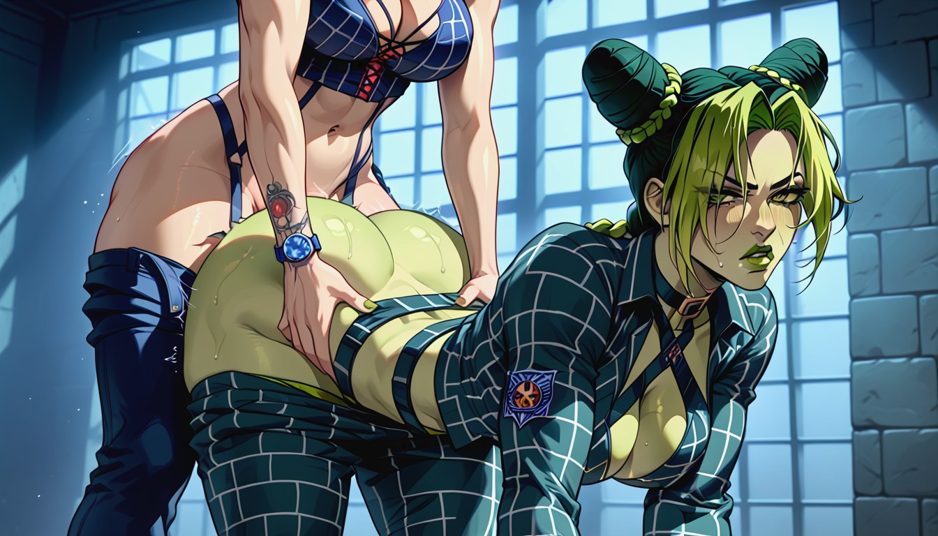 Lesbian, Jolyne Embarassed, Makima Behind Is Jolyne Hentai AI Porn